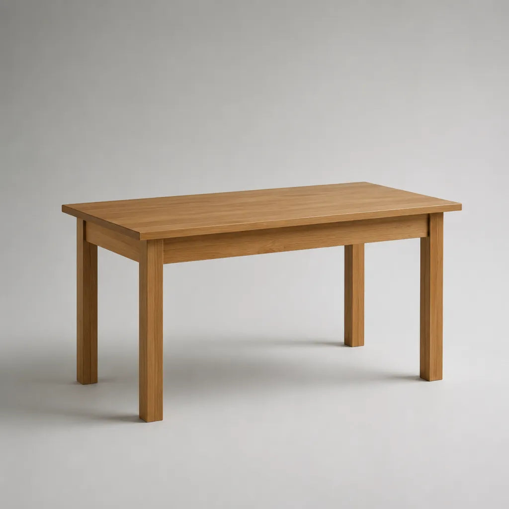 Rechteckiger Esstisch aus massiver Eiche, Naturbraun, 140 × 80 × 75 cm