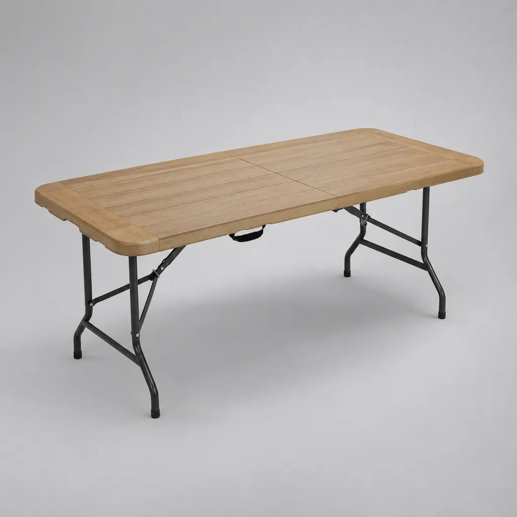 Gartentisch Klapptisch aus HDPE und pulverbeschichtetem Stahl, rechteckig, Braun/Schwarz, 180 × 75 × 74 cm
