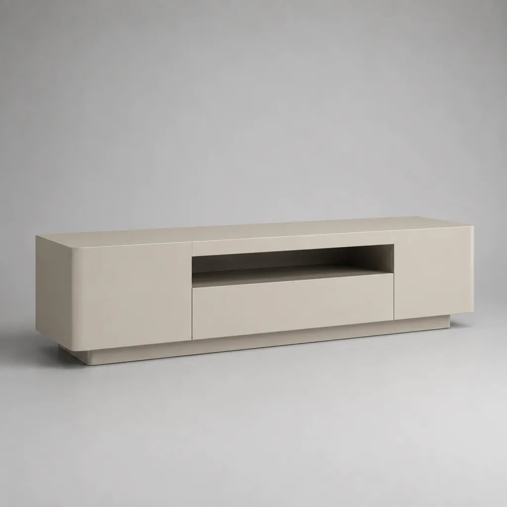 TV-Lowboard aus MDF mit 2 Türen, 1 Schublade und offenem Gerätefach, Cremeweiß/Dunkelgrau, 180 × 40 × 50 cm