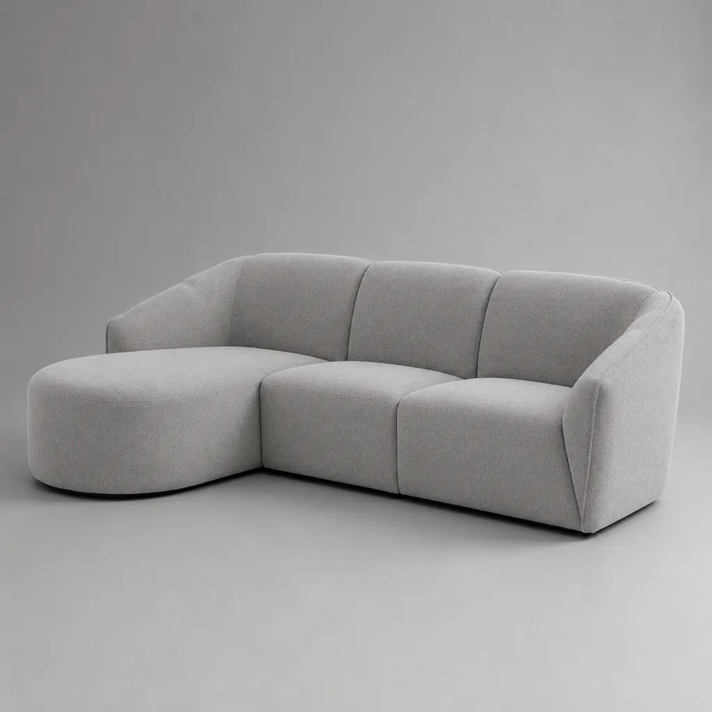 Ecksofa 3-Sitzer mit Recamiere links, Polyester-Chenille, Hellgrau, 260 × 160 × 80 cm