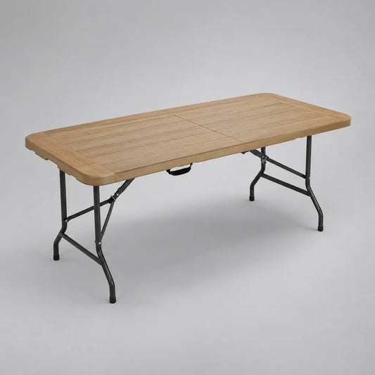 Gartentisch Klapptisch aus HDPE und pulverbeschichtetem Stahl, rechteckig, Braun/Schwarz, 180 × 75 × 74 cm