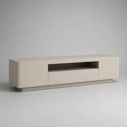 TV-Lowboard aus MDF mit 2 Türen, 1 Schublade und offenem Gerätefach, Cremeweiß/Dunkelgrau, 180 × 40 × 50 cm