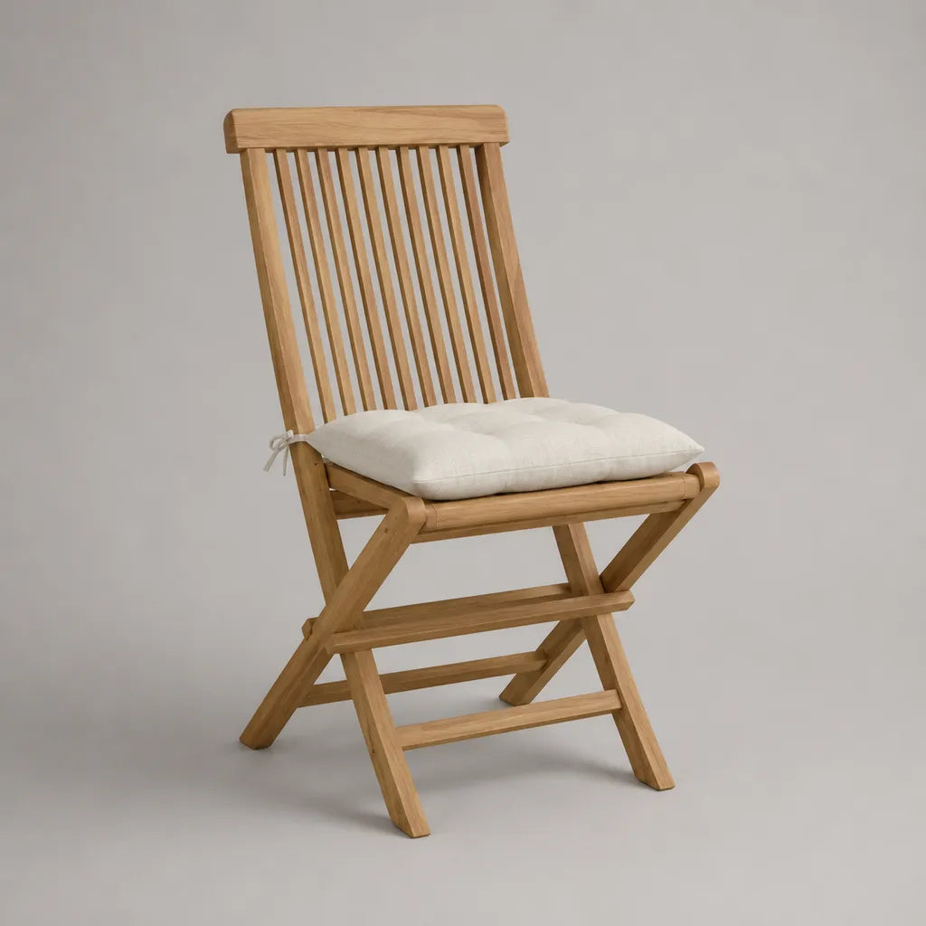 Garten-Klappstuhl aus Holz mit Sitzkissen, Natur/Weiß, 90 × 46 × 58 cm