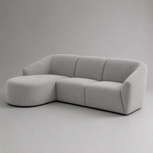 Ecksofa 3-Sitzer mit Recamiere links, Polyester-Chenille, Hellgrau, 260 × 160 × 80 cm