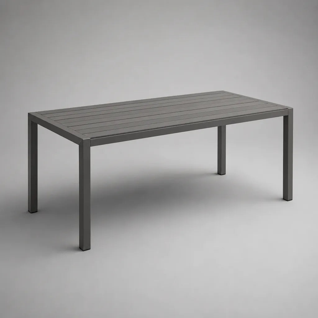 Rechteckiger Gartentisch aus pulverbeschichtetem Aluminium, Anthrazit, 150 × 90 × 74 cm