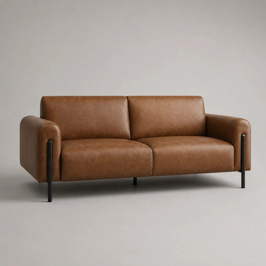 2-Sitzer-Sofa aus PU-Kunstleder mit Stahlbeinen, Cognacbraun/Schwarz, 180 × 83 × 82 cm