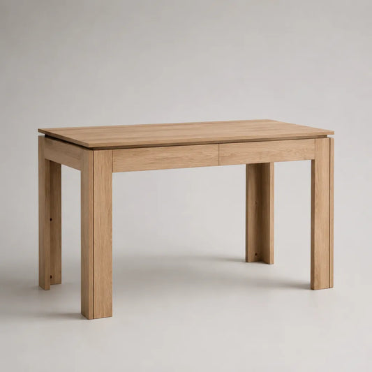 Rechteckiger Esstisch aus massiver Eiche mit 2 Schubladen, Eiche Natur, 120 × 60 × 75 cm