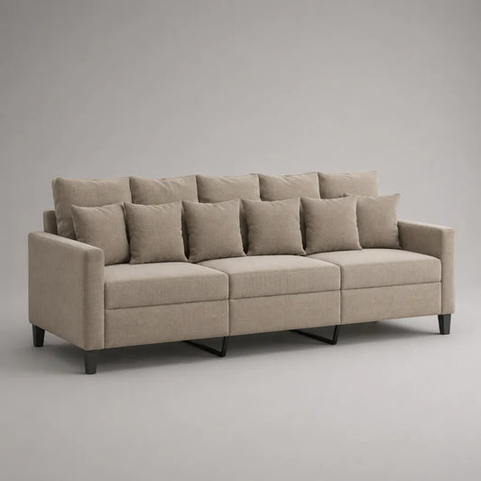3-Sitzer-Sofa mit Polyesterbezug und 11 Kissen, Beige und Schwarz, 225 × 90 × 88 cm
