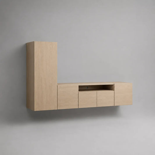 TV-Wandmöbel-Set, 2-teilig, aus MDF mit Eichenfurnier, Eiche Natur, 240 × 40 × 150 cm
