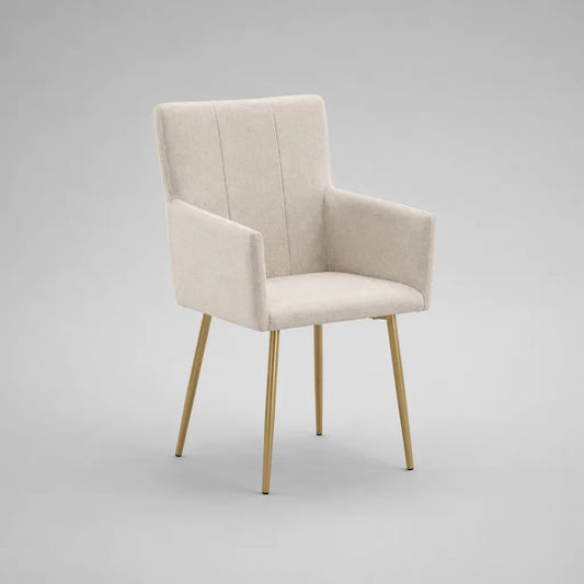 Esszimmerstuhl mit Armlehnen, Polyester-Chenille und Stahlbeine, Creme und Gold, 58 × 61 × 87 cm